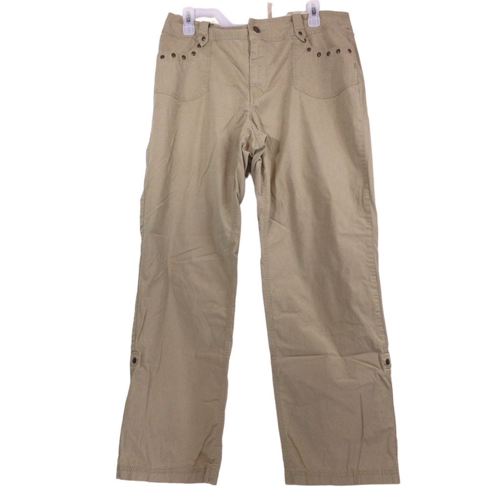 Venezia Women’s Size 14 Tan Convertible Roll-Tab Pants Embellished Utility Style